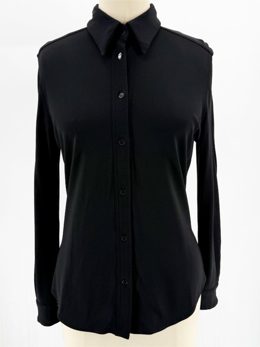 Barbara Bui Black Viscose LS Button Down Goth Stretch Designer Top S